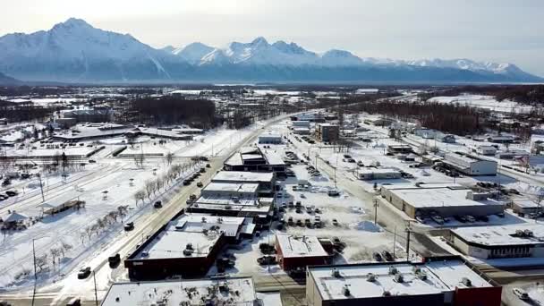 30Fps Antenn Video Centrum Palmer Alaska Vintern — Stockvideo