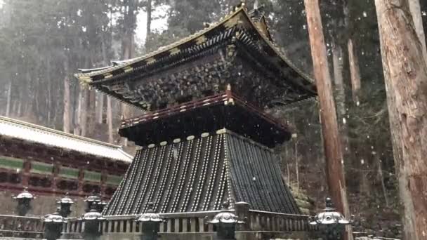 Tir Ralenti Neige Tombant Clocher Temple Bouddhiste Taiyu — Video