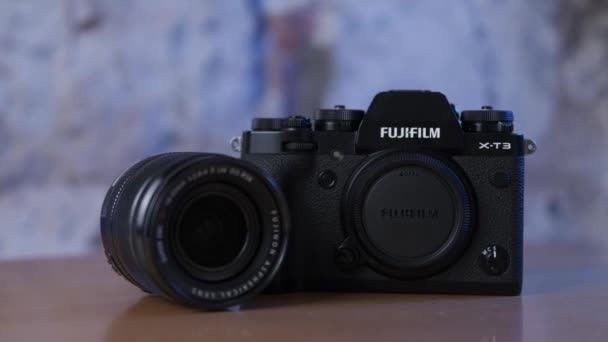 Cámara Fujifilm Xt3 Visión General Cámara Sin Espejo Broll Equipo — Vídeos de Stock