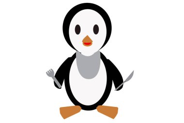 Elinde oyuncaklar olan sevimli penguen çizgi filmi.