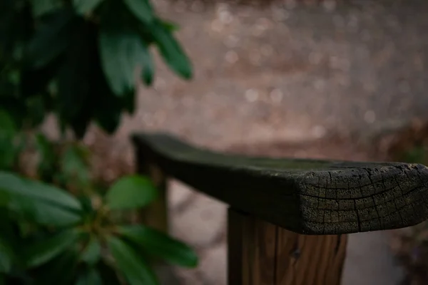 Wooden Mossy Handrail Park Blurred Background — Stock Photo, Image