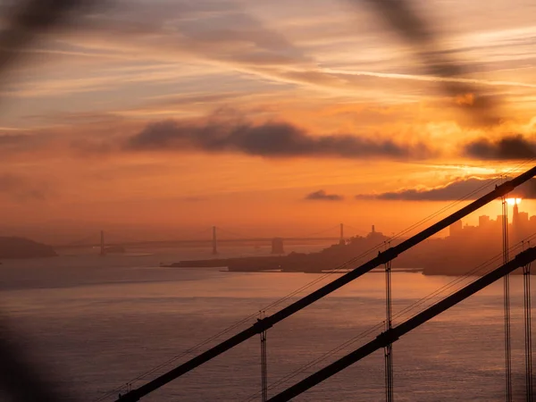 Kilátás Városkép Sziluett Naplementekor Golden Gate Hídról San Francisco — Stock Fotó