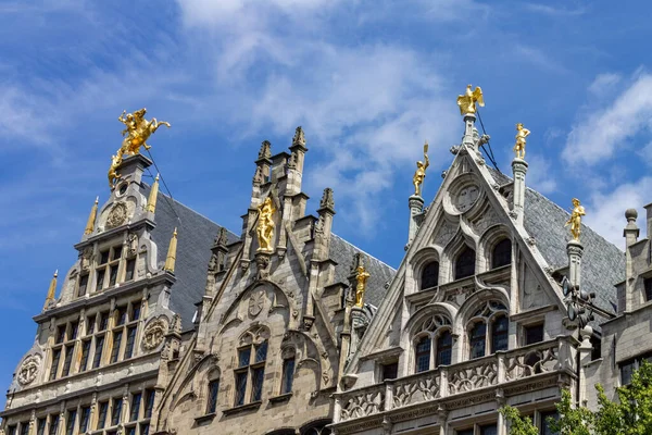 Pejzaż Miejski Historycznych Fasad Budynków Flamandzkich Antwerpii Belgia — Zdjęcie stockowe