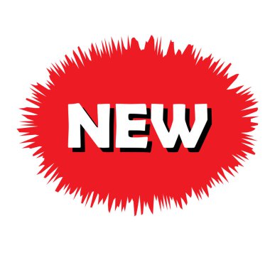 Beyaz arkaplanda yeni kırmızı pul işareti simgesi