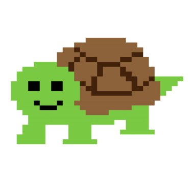 Piksel tarzı kaplumbağa. vektör illüstrasyonu.