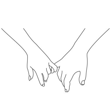 İllüstrasyon çizgisi arkadaşlık konsepti olarak söz veren bir el çiziyor. Sevgili çift el ele tutuşuyor.