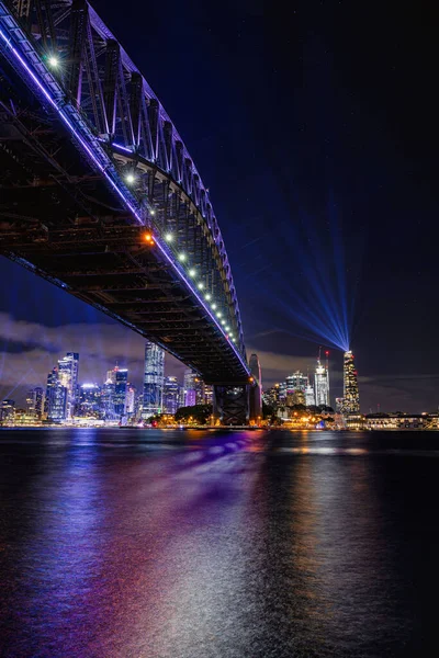 Vue Verticale Pont Port Sydney Nuit Australie — Photo