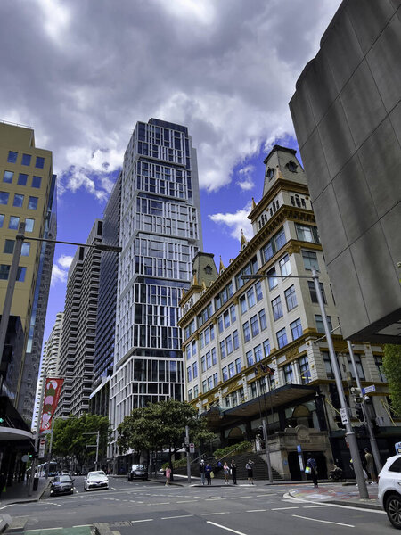 A beautiful shot of business buildings, skyscrapers under blue sky in Sydney, Australia