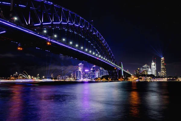 Strzał Sydney Harbour Bridge Nocy Australii — Zdjęcie stockowe