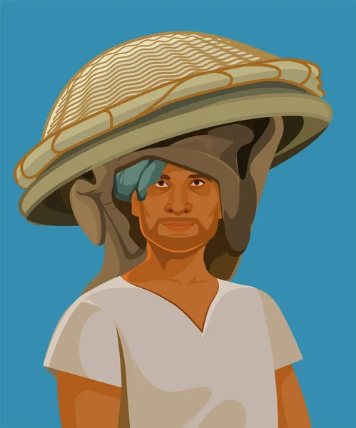 Διάνυσμα Σχέδιο Εικόνα Ενός Ινδού Αγρότη Εργάτη Παραδοσιακό Καπέλο Μπλε — Διανυσματικό Αρχείο