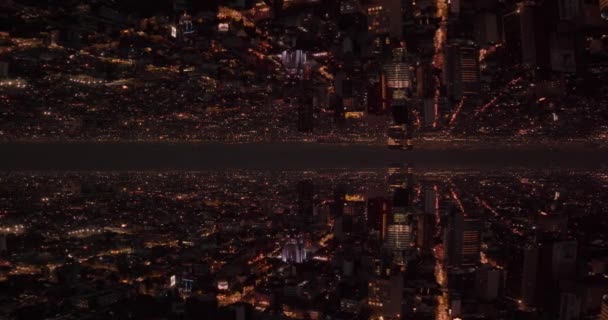 Hiperlapso Aéreo Sobre Ciudad México Reflejado Horizontalmente Por Noche — Vídeos de Stock