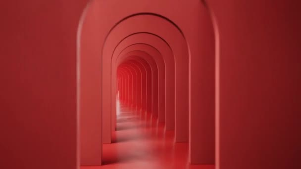 一个无休止的拱形红色隧道的3D动画 — 图库视频影像
