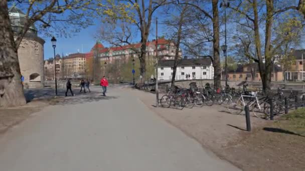 Του Πάρκινγκ Για Ποδήλατα Κάστρο Orebro Σουηδία — Αρχείο Βίντεο