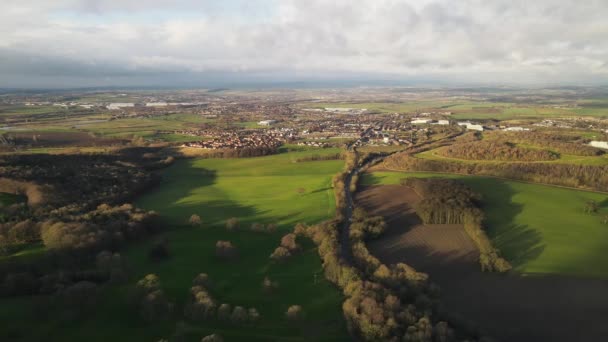Drony Vliegen Buurt Van Doncaster South Yorkshire Zonsopgang Gouden Uur — Stockvideo