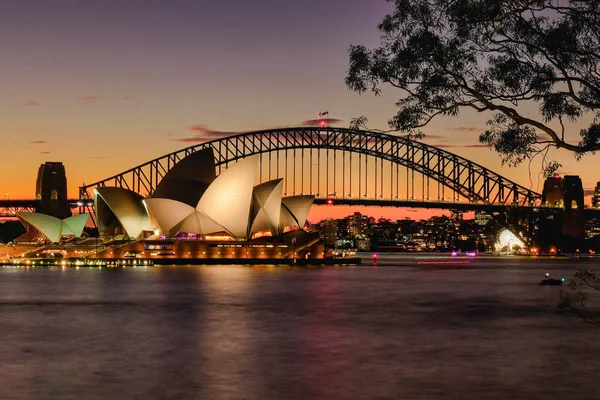 Une Belle Vue Sur Opéra Sydney Pont Portuaire Coucher Soleil — Photo