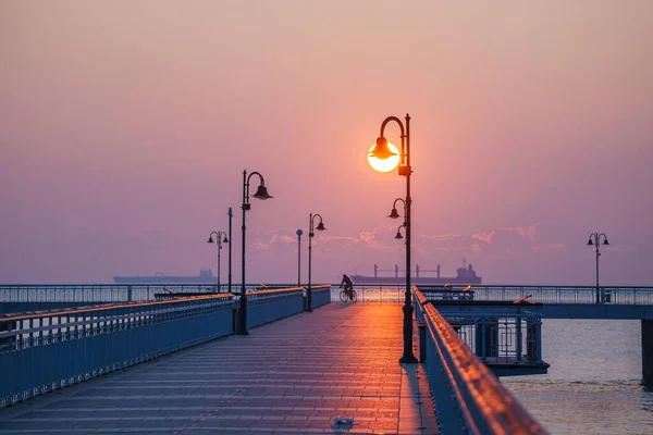 Beau Lever Soleil Sur Pont Burgas Symbole Ville Bulgarie — Photo