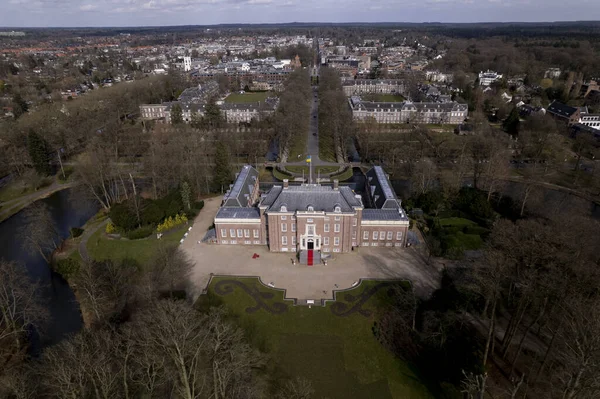 Aerial Showing Slot Zeist Castle Moated Manor Surrounded Green Park — Stock Photo, Image
