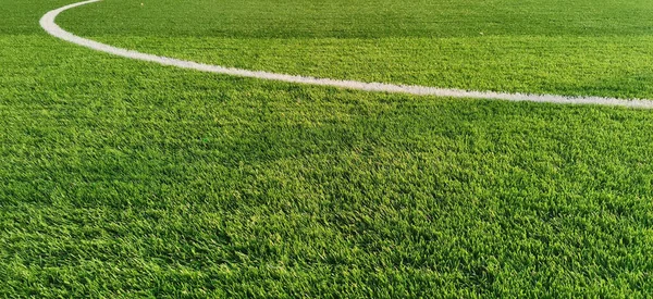 Futbol Sahasının Orta Kısmında Taze Çimenler Var — Stok fotoğraf