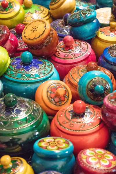 Vertical Shot Different Sized Colorful Vibrant Ceramic Pots Krakow Poland — Stock Photo, Image