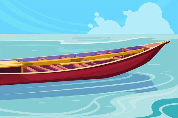 A vector design of a traditional fishing boat on blue water