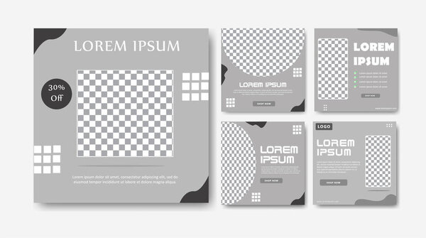 Graphic design layout featuring various placeholders and text boxes in monochrome style