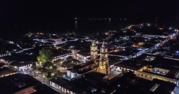 Widok Powietrza Oświetlone Budynki Nocy Valle Bravo Meksyk — Wideo stockowe