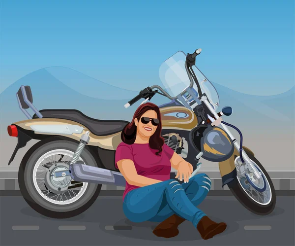 オートバイを持つバイカーの女性の3Dイラスト — ストックベクタ