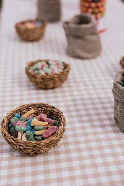 a closeup shot of sweets in basket for children