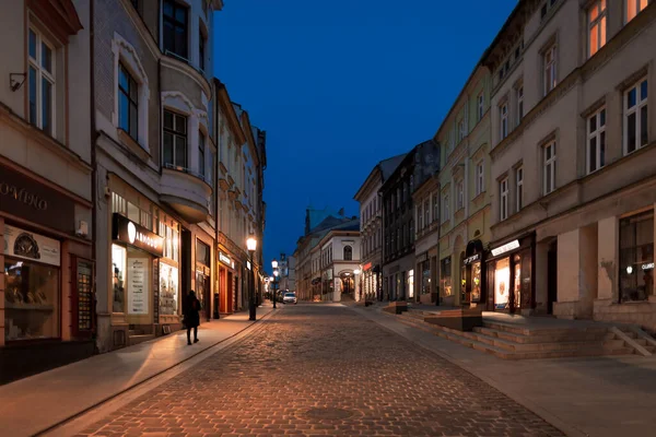 Красивый Вид Вечернюю Улицу Цешине Польша — стоковое фото