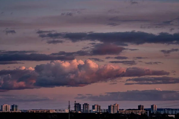 Dramatic Clouds Skyline Berlin Marzahn Sunset — Stock Photo, Image