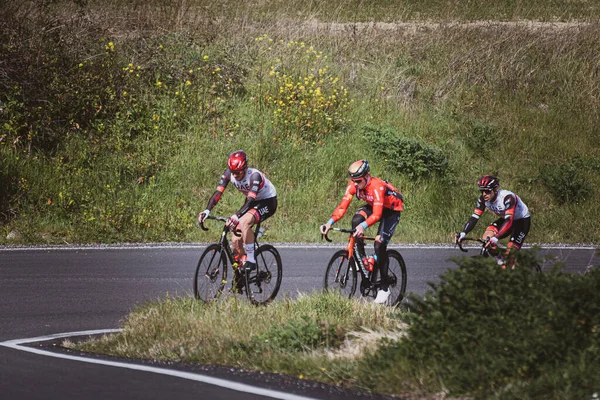 緑豊かな緑に囲まれたイタリアのティレノ アドリアティコの道路を自転車レースのカップル — ストック写真