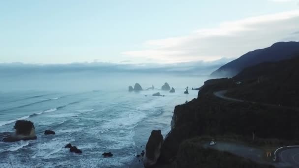 Drone Colpo Mattina Ventosa Sulla Costa Occidentale Nuova Zelanda — Video Stock