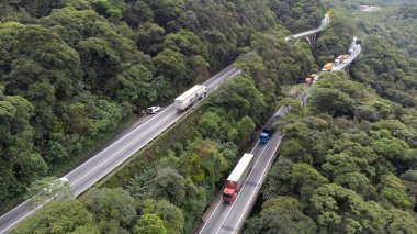 Sao Paulo ve Santos arasında bir otoyol manzarası.