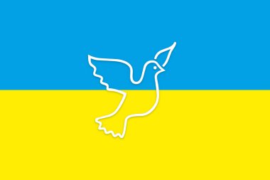 Ukrayna bayrağında bir güvercinin resmi.