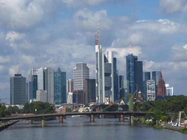 Uitzicht Financiële Wijk Met Main Frankfurt Main Duitsland — Stockfoto