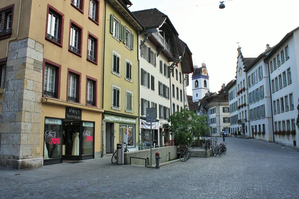 Eine Landschaft Der Aarauer Innenstadt Einem Düsteren Tag Der Schweiz — Stockfoto