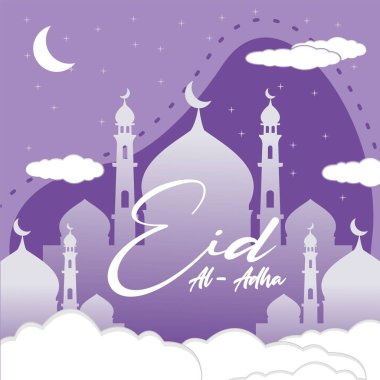 Cami ve hilal aylı Mübarek bayrağının vektör çizimi