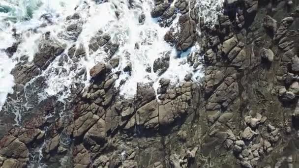 岩の上に海の波の空中ショット — ストック動画