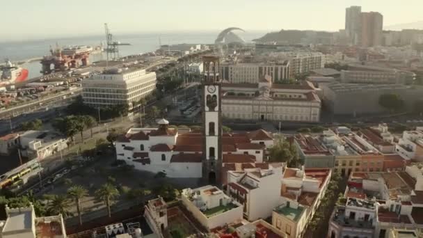Filmato Aereo Che Circonda Una Torre Guardia Candelaria Isole Canarie — Video Stock