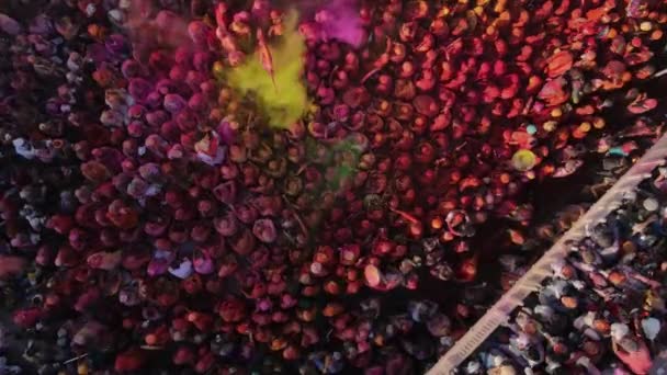 Sebuah Gambar Drone Aerial Dari Orang Orang Bermain Holi Mathura — Stok Video