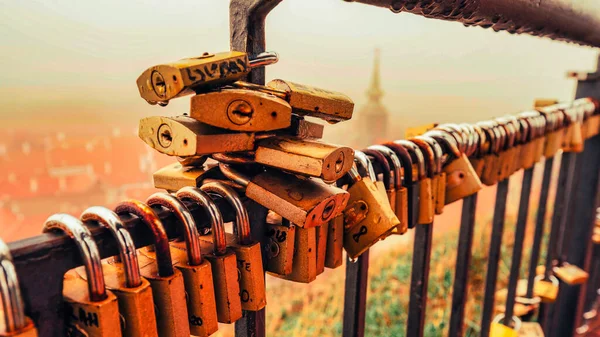 Een Close Van Veel Liefde Lockers Brug — Stockfoto