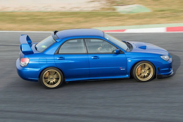 Moderner Japanischer Sportwagen Awd Auf Der Rennstrecke Subaru Impreza — Stockfoto