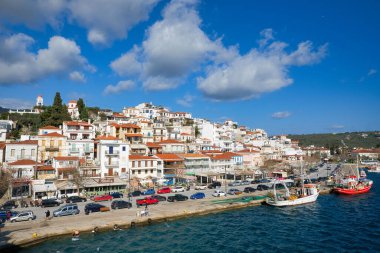 Skiathos Adası, Yunanistan. küresel turizm merkezi