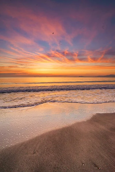 Colpo Verticale Del Bellissimo Tramonto Sulla Spiaggia — Foto Stock