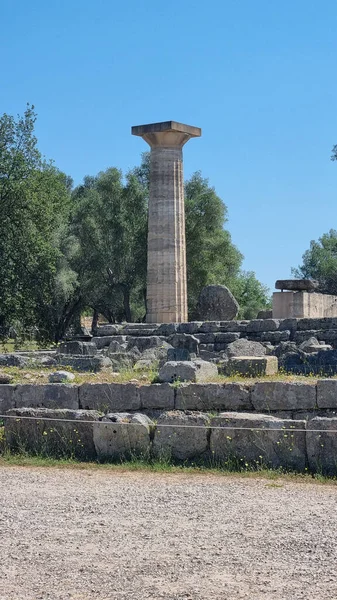 Disparo Vertical Antiguas Excavaciones Olimpia Peloponeso Grecia —  Fotos de Stock