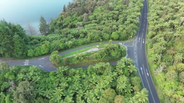 Drone Raw Filmación Puesta Del Sol Blue Lake Rotorua Nueva — Vídeo de stock