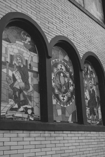 Muro Religioso Com Imagens Jesus Igreja — Fotografia de Stock