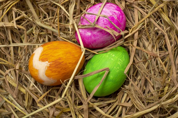 复活节期间鸟巢上彩绘彩蛋的头像 — 图库照片