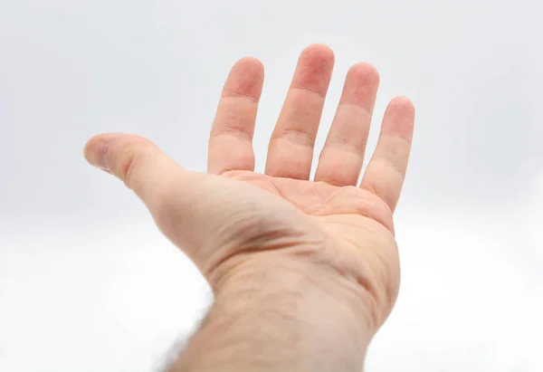 Eine Nahaufnahme Der Ausgestreckten Hand Eines Mannes Mit Der Handfläche — Stockfoto