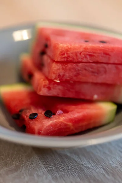 Vertical Closeup Cut Watermelon Bowl Selected Focus — Stock Photo, Image